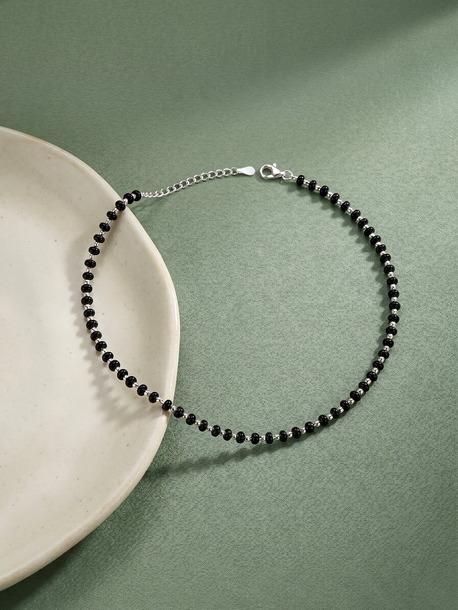 Silver Swaying Shadows Black Beads Anklet
