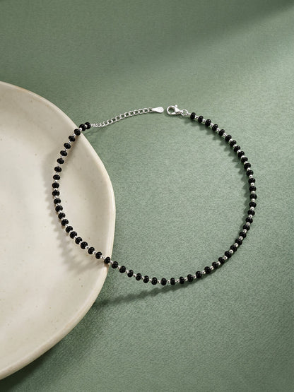 Silver Swaying Shadows Black Beads Anklet