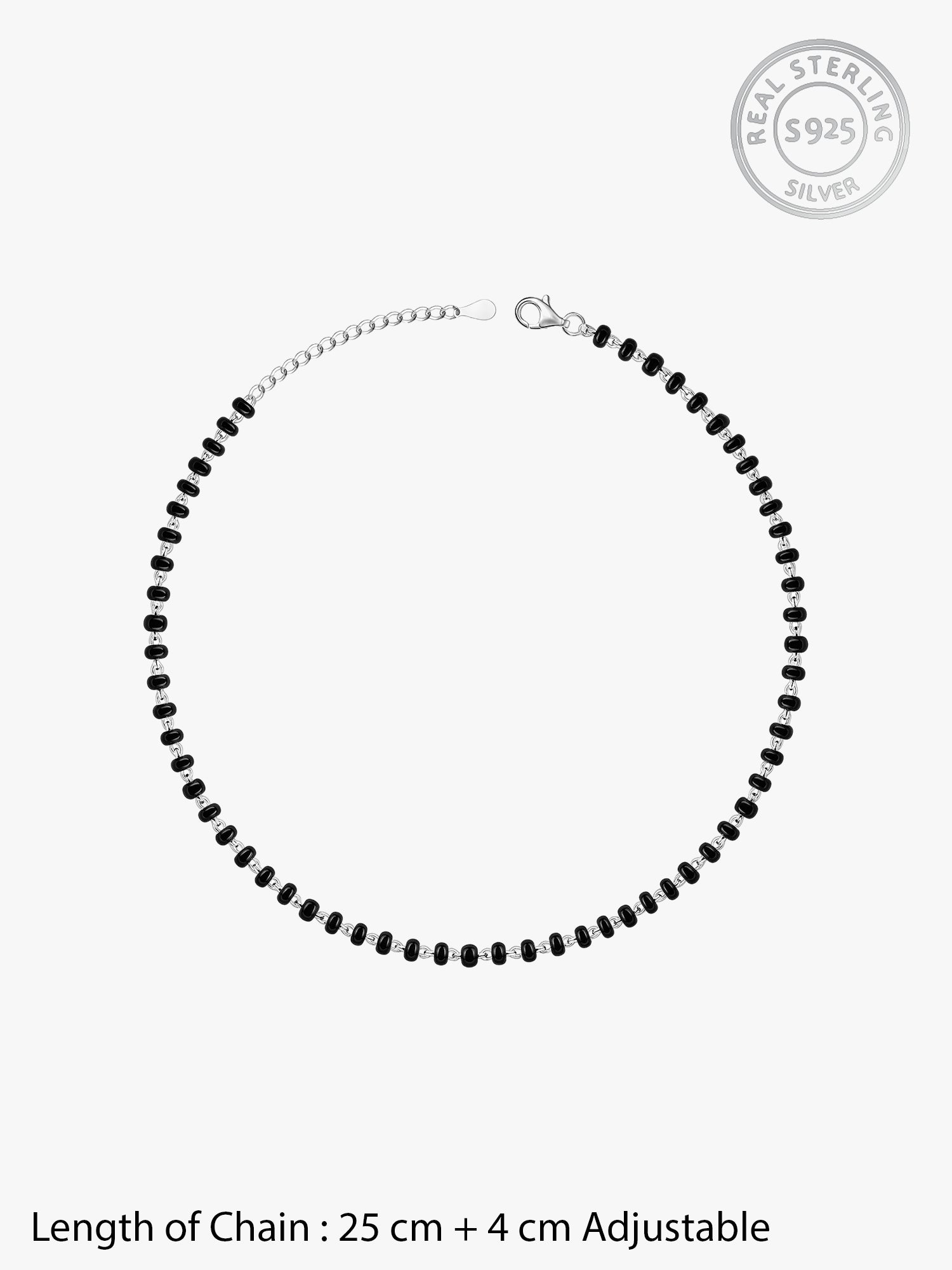 Silver Swaying Shadows Black Beads Anklet