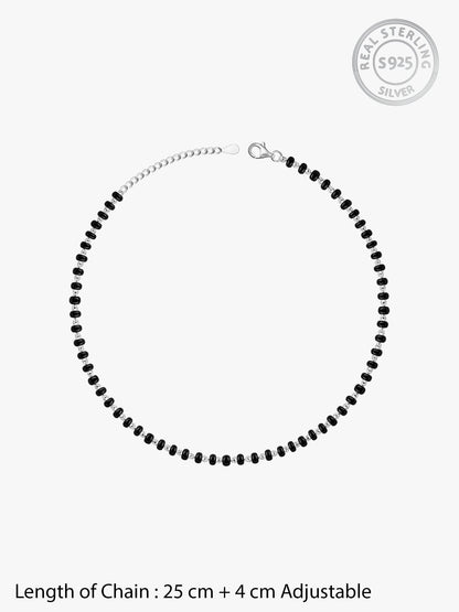 Silver Swaying Shadows Black Beads Anklet