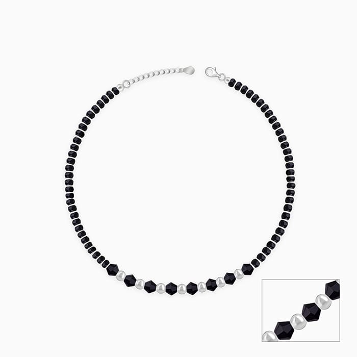 Silver Barefoot Black Beads Anklet
