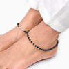 Silver Barefoot Black Beads Anklet