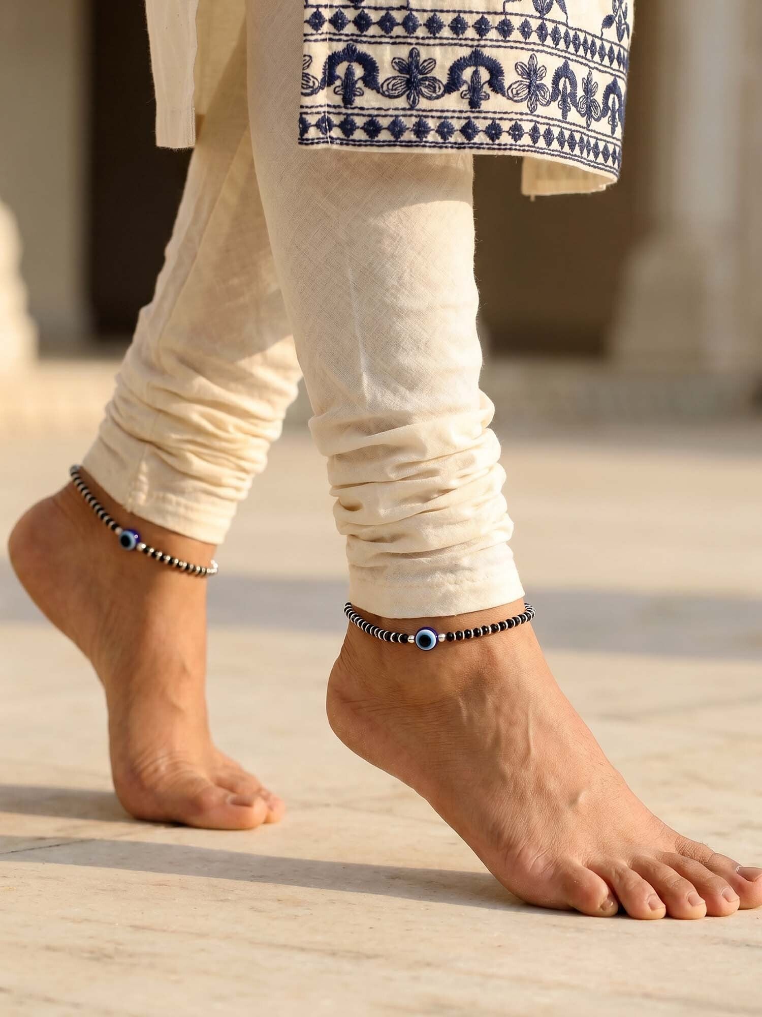 Silver Evil Eye Protection Anklet
