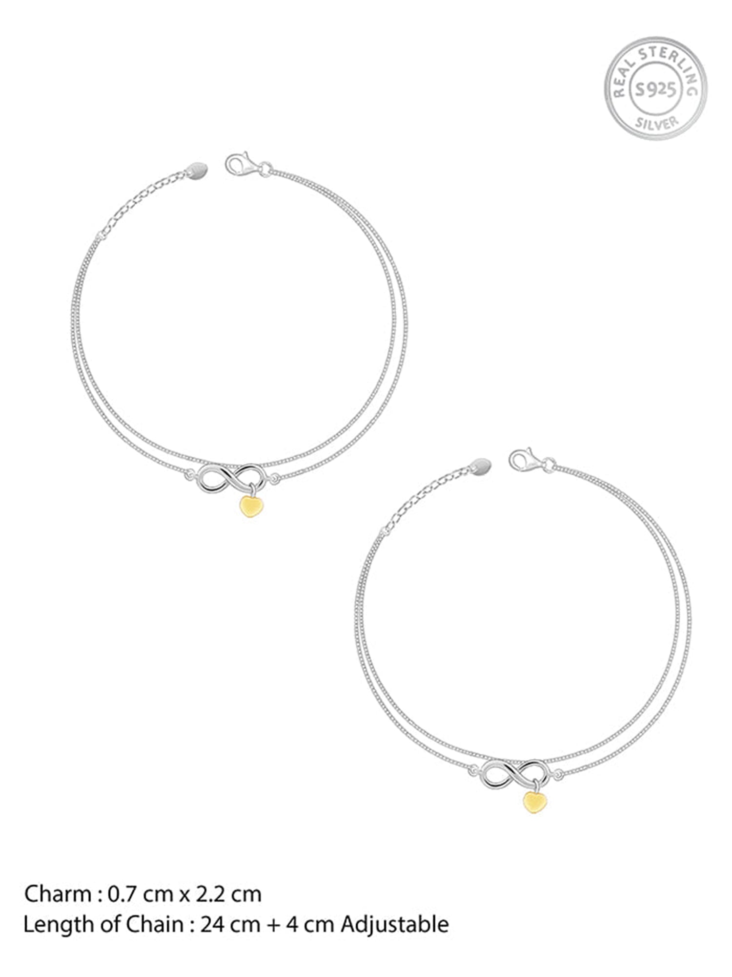 Silver Forever Heart Layered Anklet