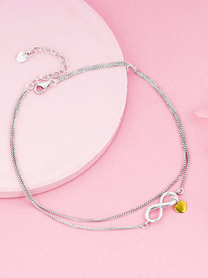 Silver Forever Heart Layered Anklet