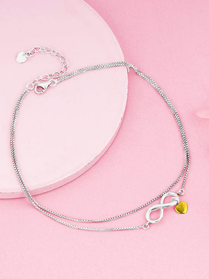 Silver Forever Heart Layered Anklet