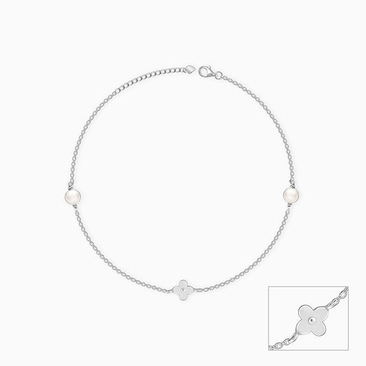 Silver Pearls & Flower Anklet