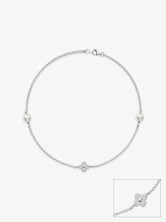 Silver Pearls & Flower Anklet