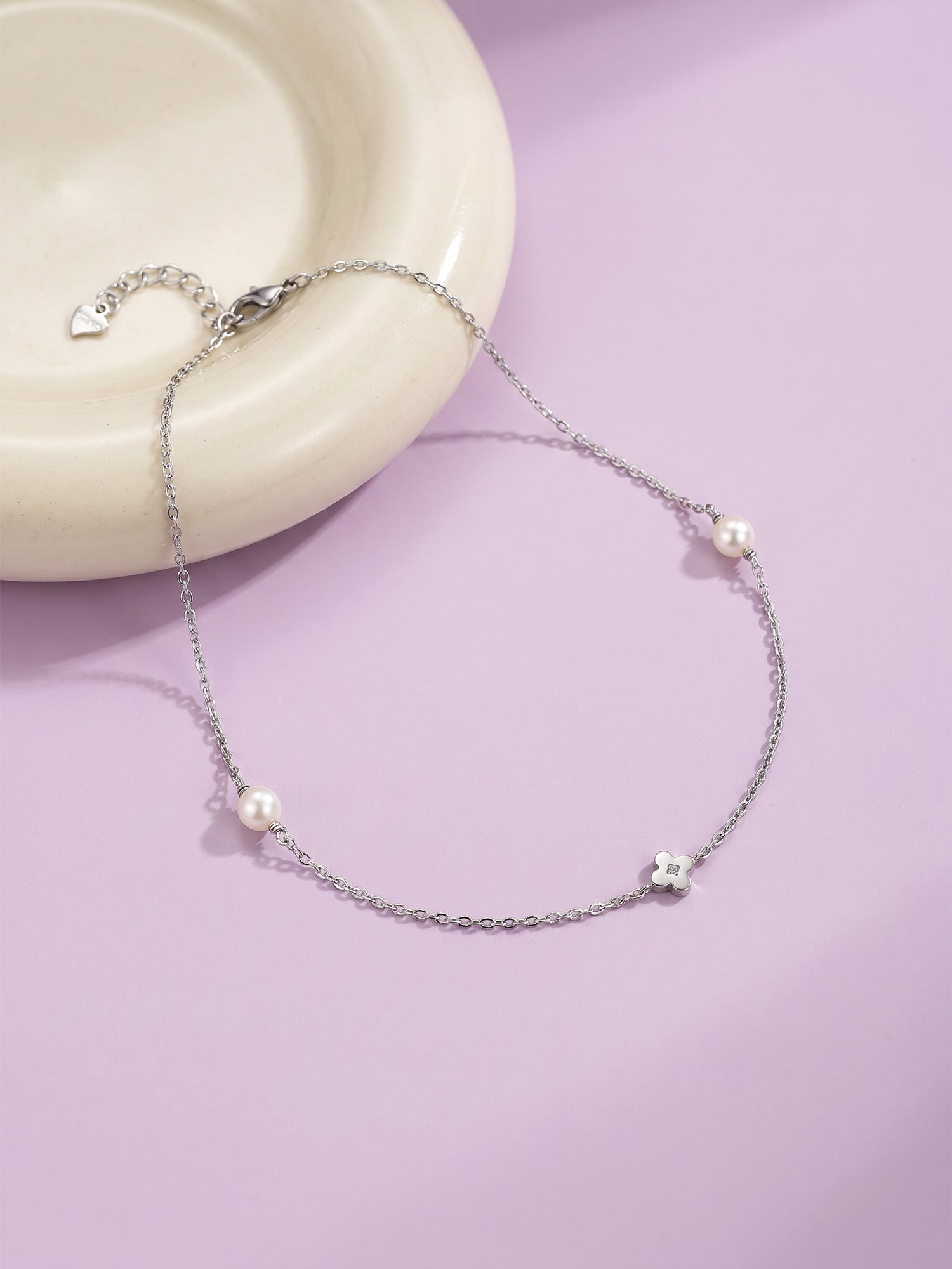 Silver Pearls & Flower Anklet