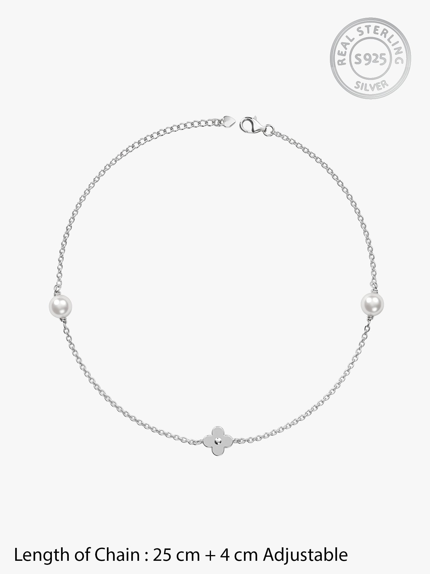Silver Pearls & Flower Anklet