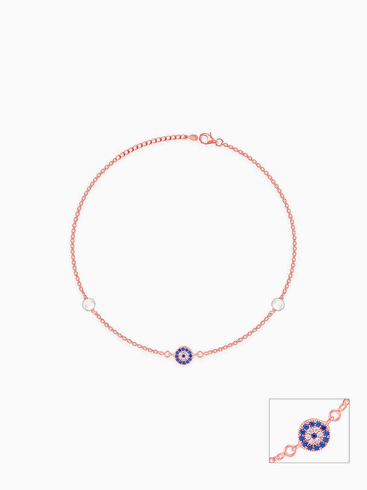 Rose Gold Evil Eye Pearl Anklet