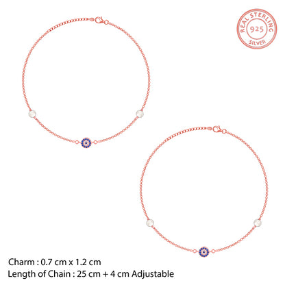 Rose Gold Evil Eye Pearl Anklet