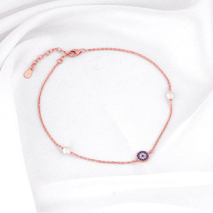 Rose Gold Evil Eye Pearl Anklet