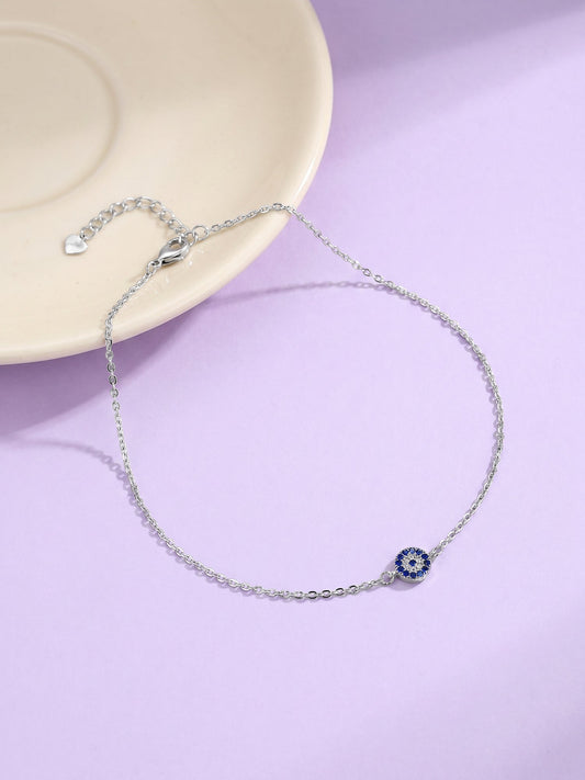 Silver Blue Evil Eye Anklet