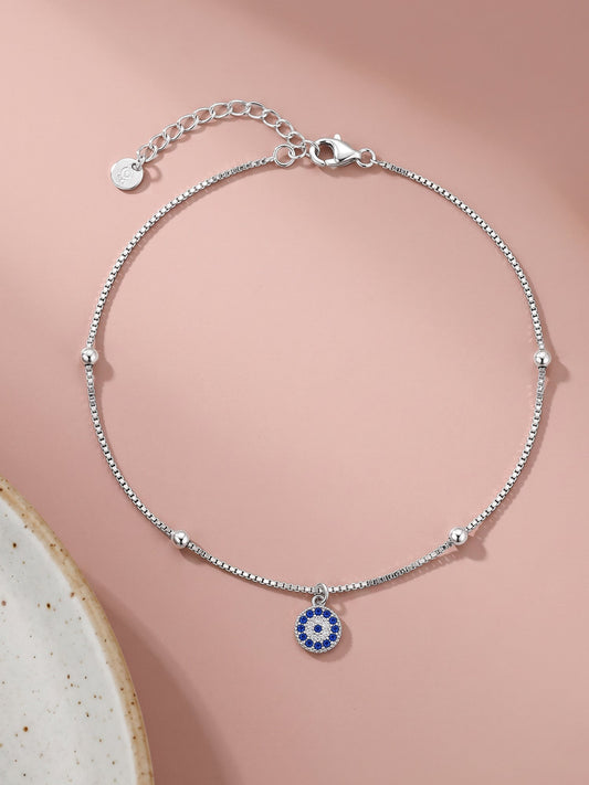 Silver Evil Eye Charm Anklet