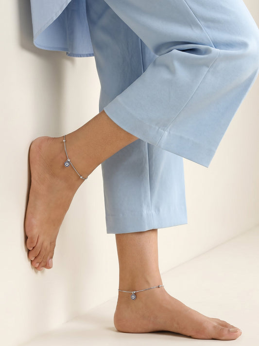 Silver Evil Eye Charm Anklet