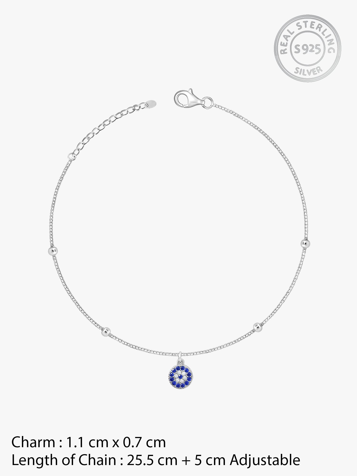 Silver Evil Eye Charm Anklet