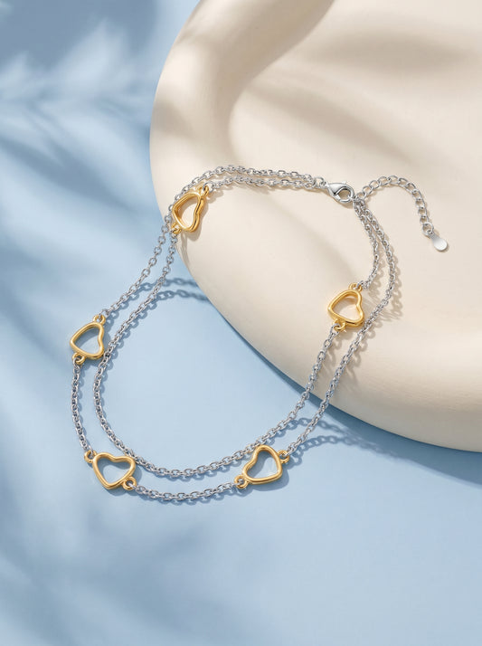 Dual Tone United Hearts Layered Anklet