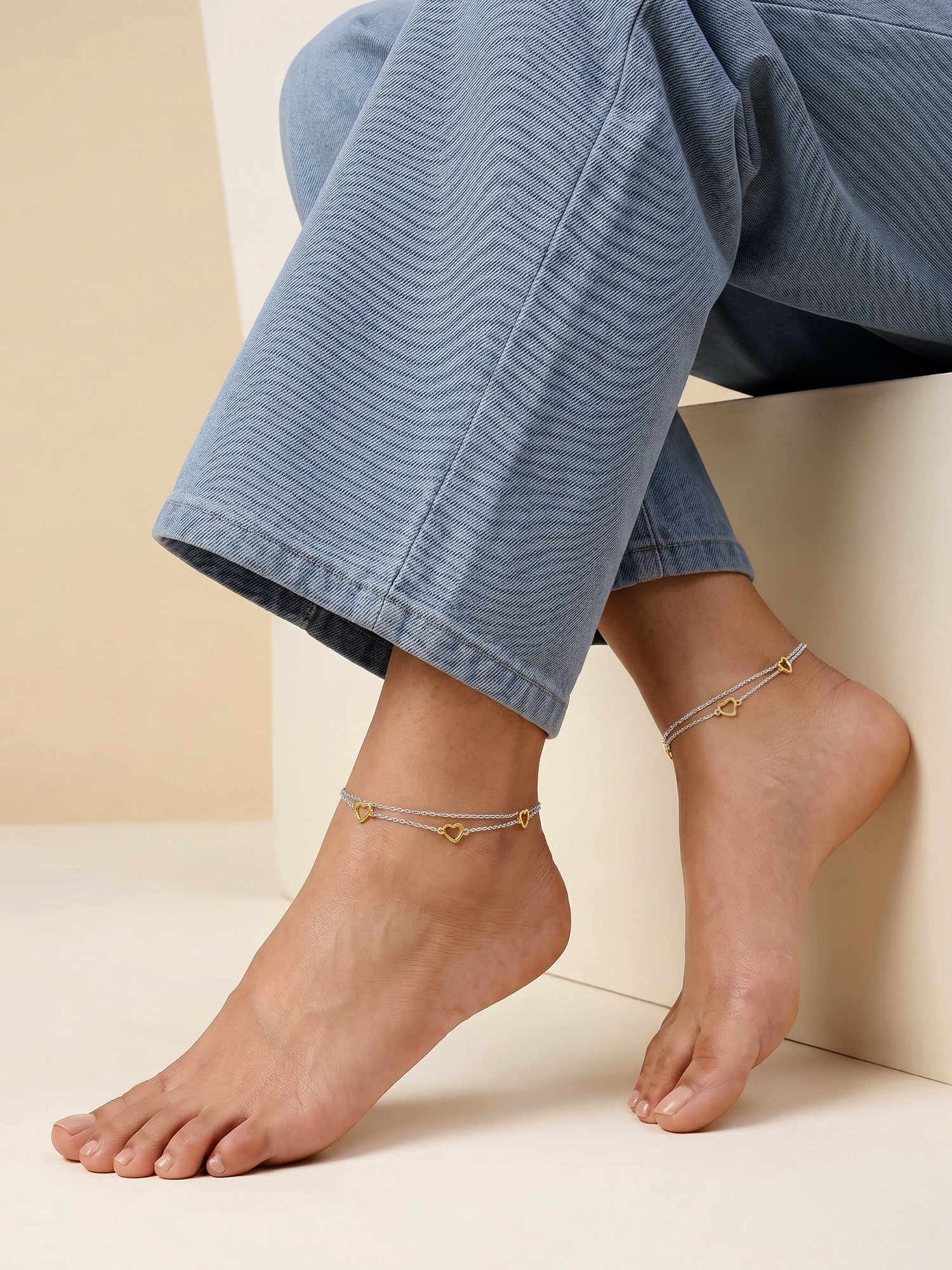 Dual Tone United Hearts Layered Anklet