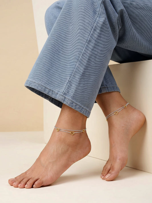 Dual Tone United Hearts Layered Anklet