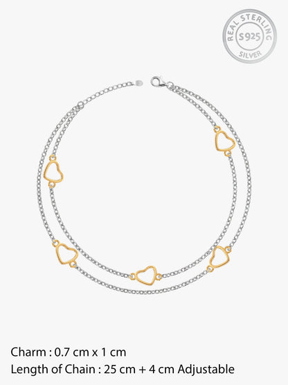 Dual Tone United Hearts Layered Anklet