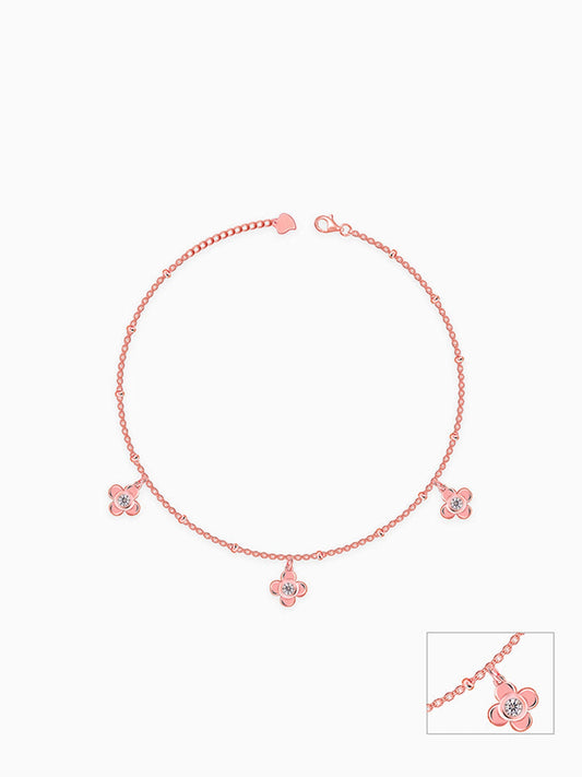 Rose Gold Zircon Clover Charm Anklet