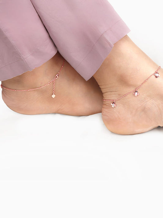 Rose Gold Zircon Clover Charm Anklet