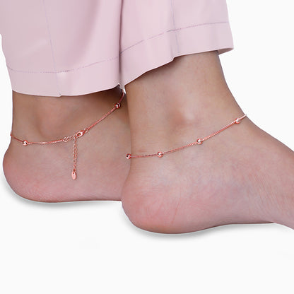 Rose Gold Beaded Box Chain Anklet