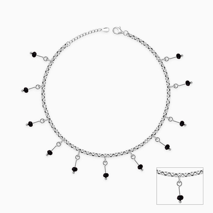 Silver Black Beaded Charm Anklet - view 3