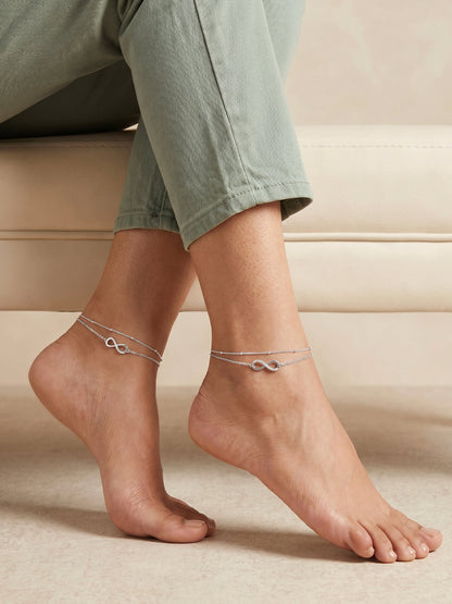 Silver Infinite Glow Layered Anklet