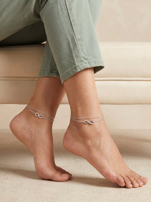 Silver Infinite Glow Layered Anklet