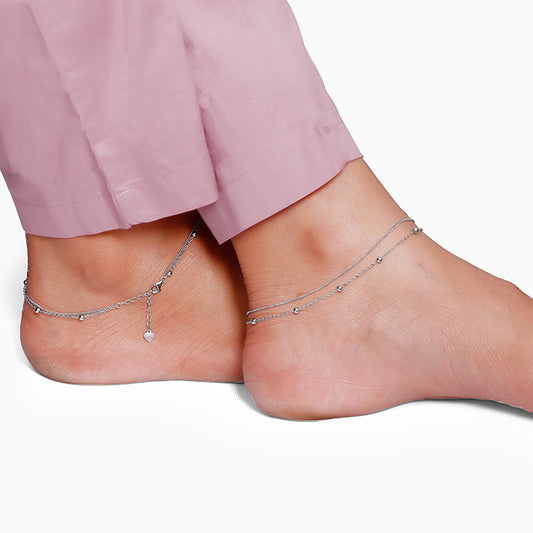 Silver Twinkling Duo Layered Anklet