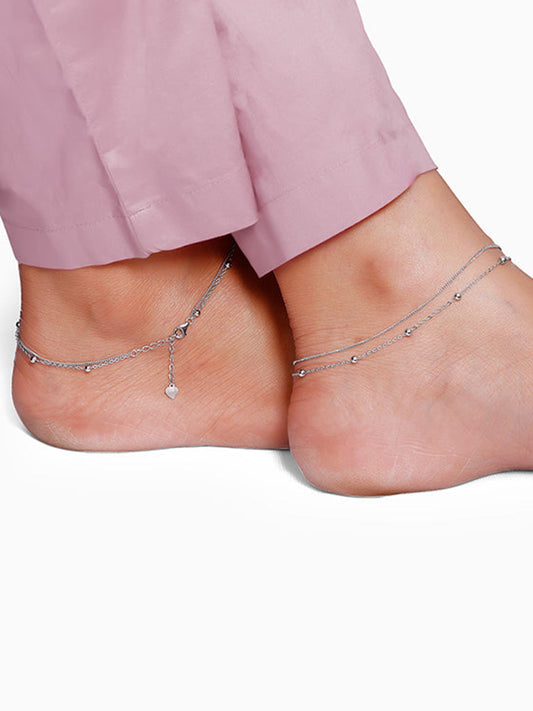 Silver Twinkling Duo Layered Anklet