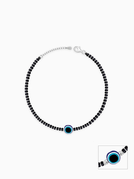 Silver Obsidian Eye Anklet