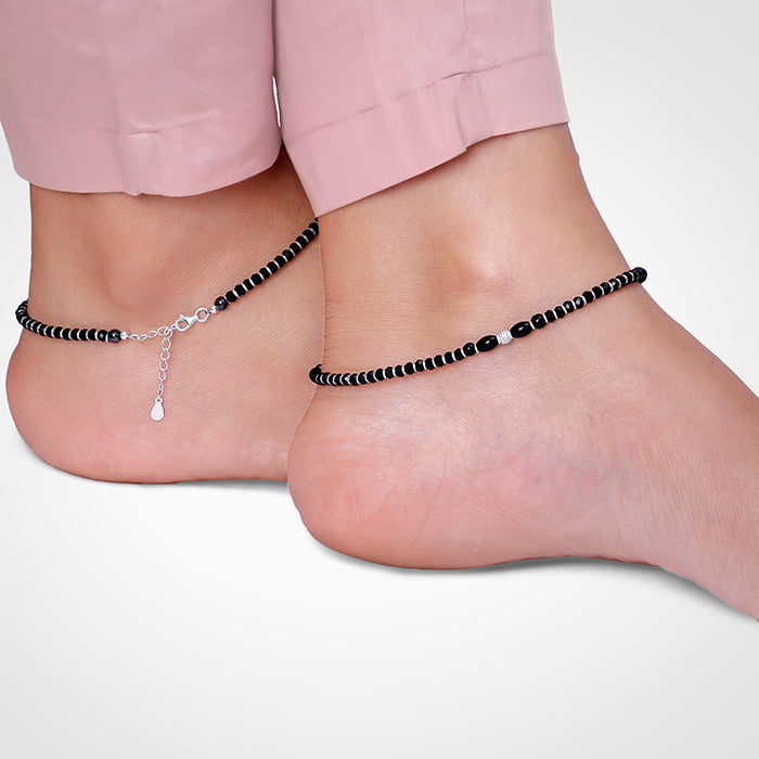 Silver Minimal Black Anklet - Image 1