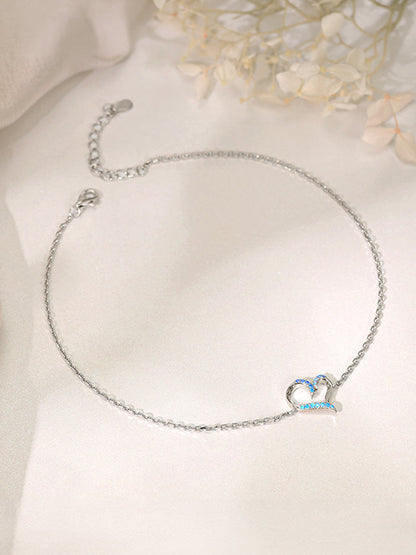 Silver Dewy Heart Anklet