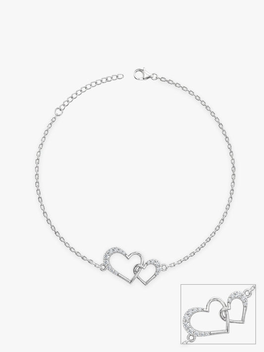 Silver Heart Interlocked Anklet