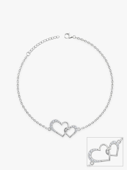 Silver Heart Interlocked Anklet