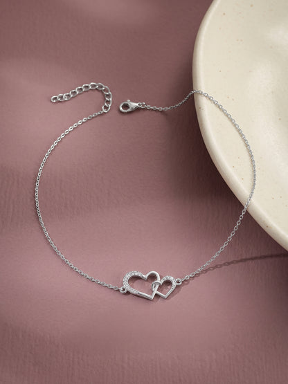 Silver Heart Interlocked Anklet