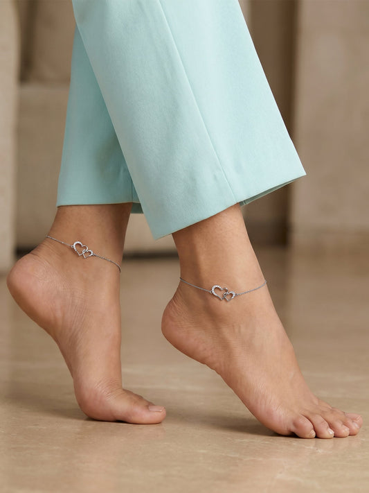 Silver Heart Interlocked Anklet
