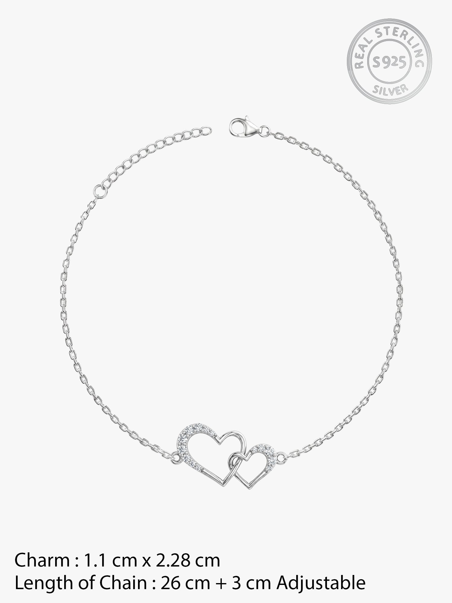 Silver Heart Interlocked Anklet