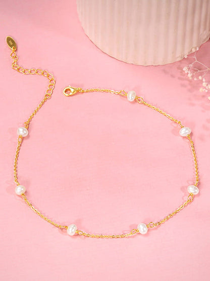 Golden Minimal Pearl Anklet