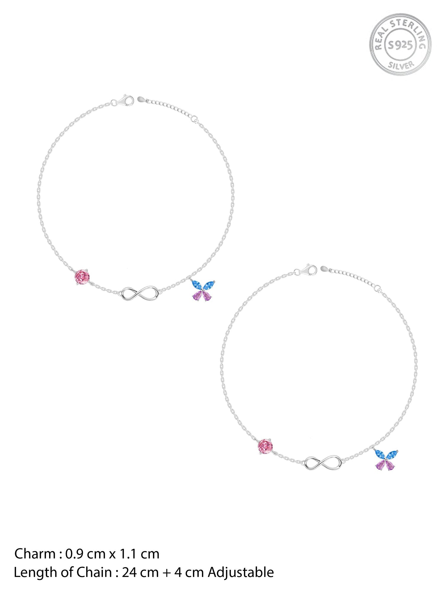 Silver Blue Butterfly Infinity Anklet