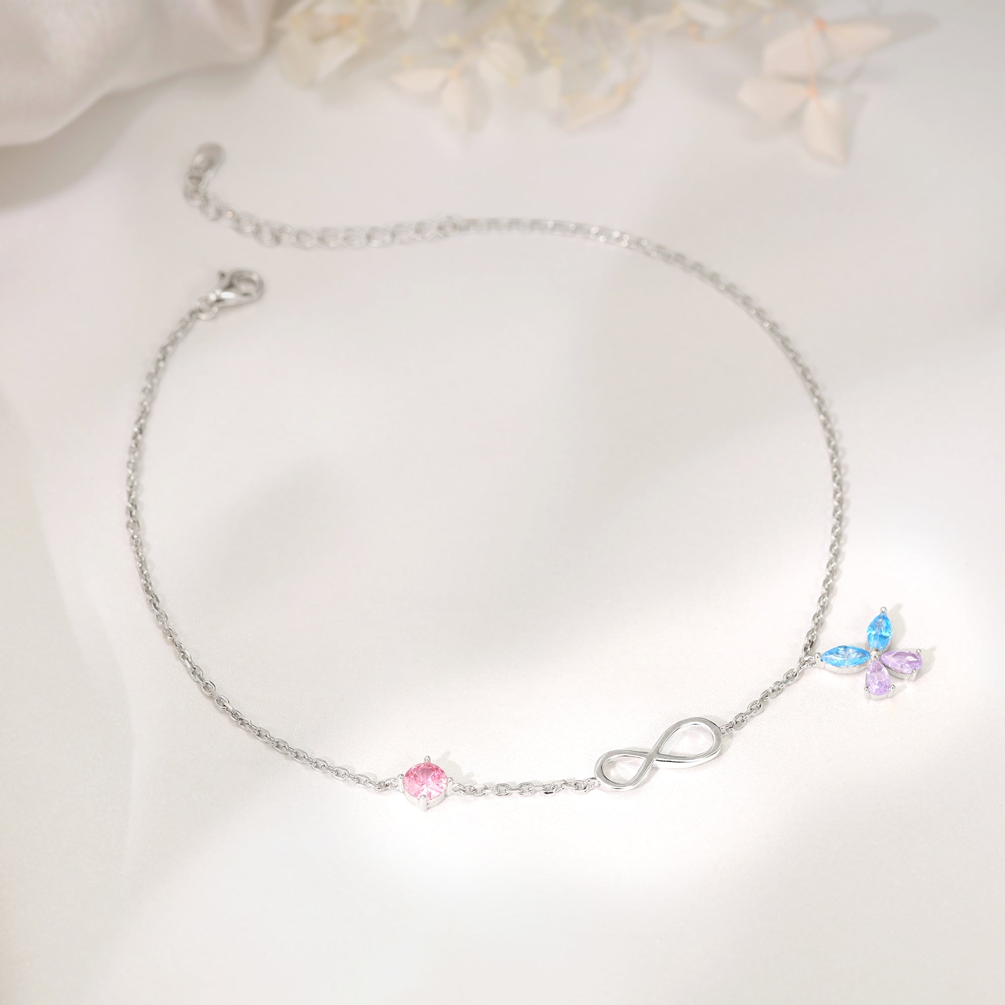 Silver Blue Butterfly Infinity Anklet - view 2