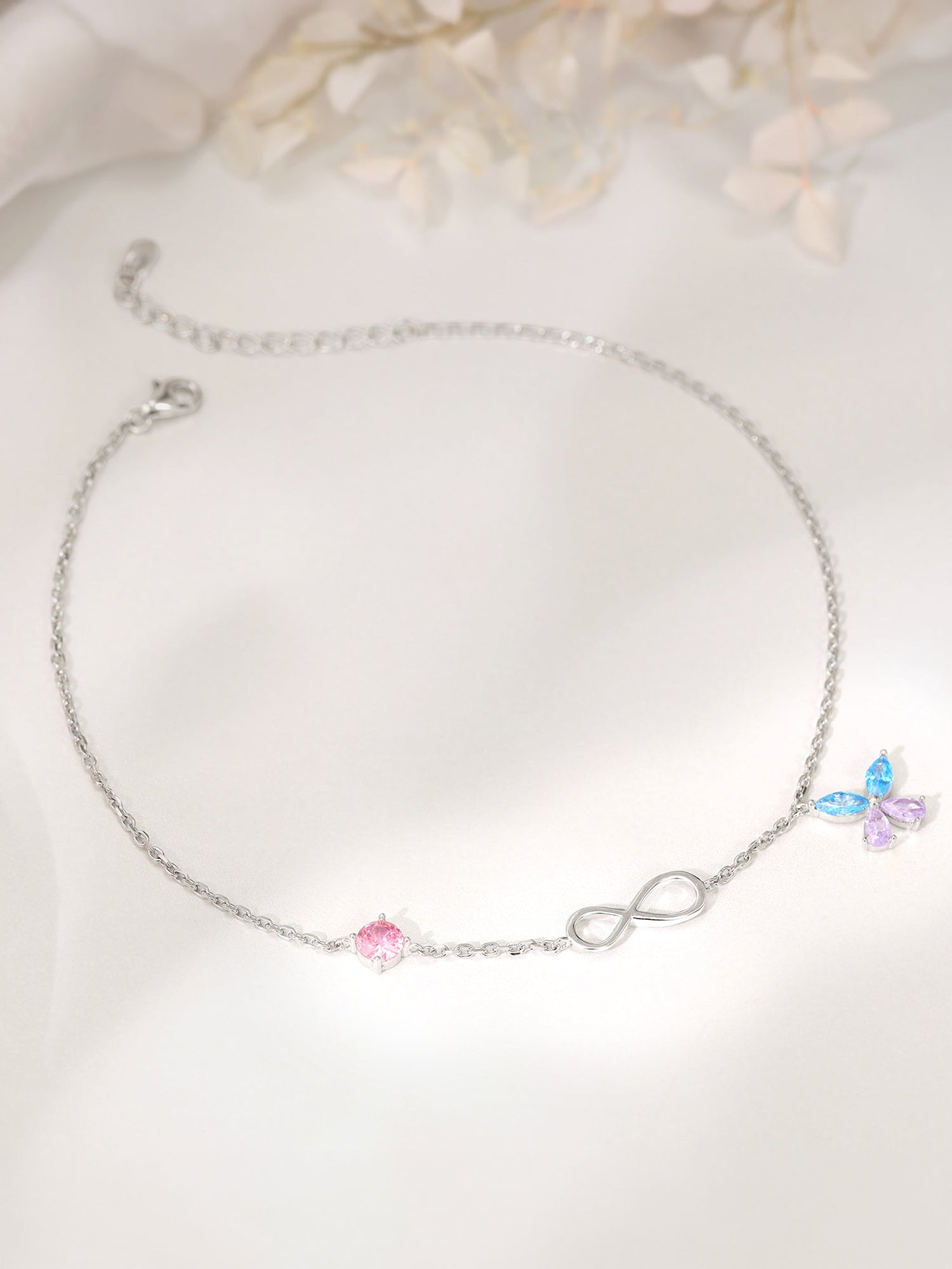 Silver Blue Butterfly Infinity Anklet