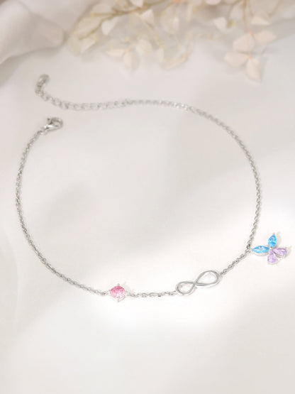 Silver Blue Butterfly Infinity Anklet