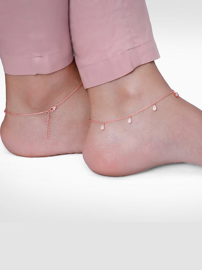 Rose Gold Peardrop Charm Anklet