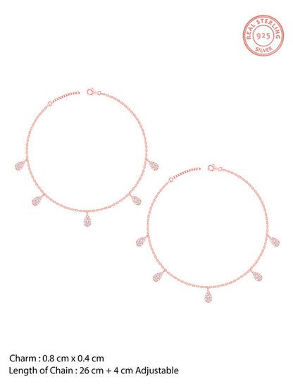 Rose Gold Peardrop Charm Anklet