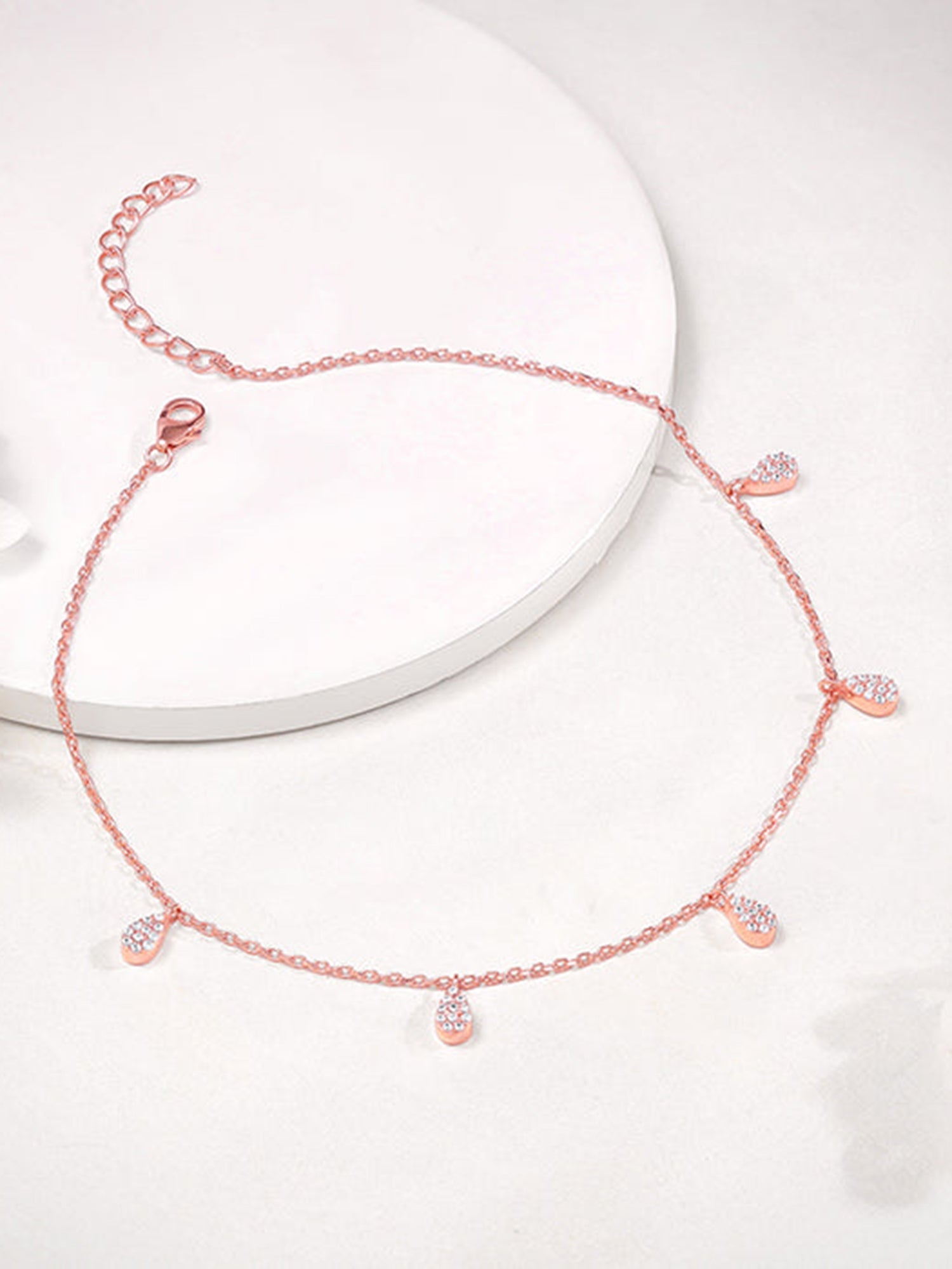 Rose Gold Peardrop Charm Anklet
