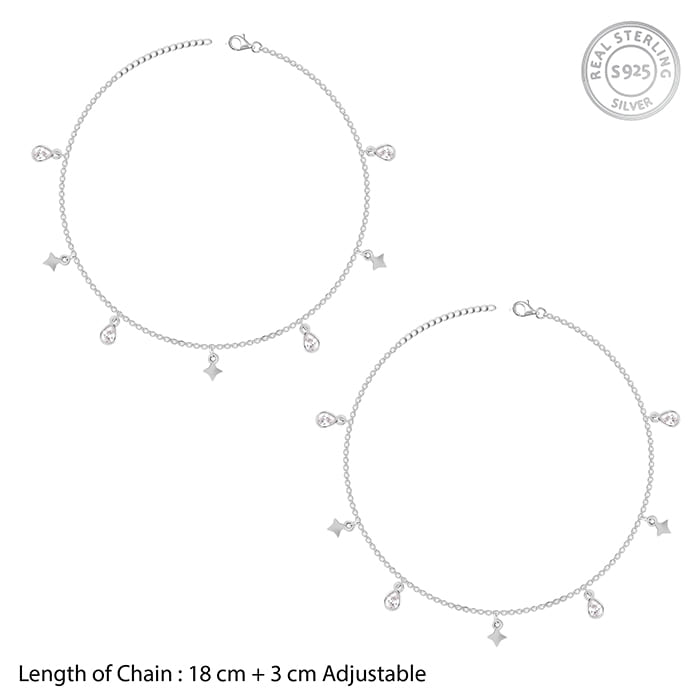 Silver Star Magic Anklet for women with zircons